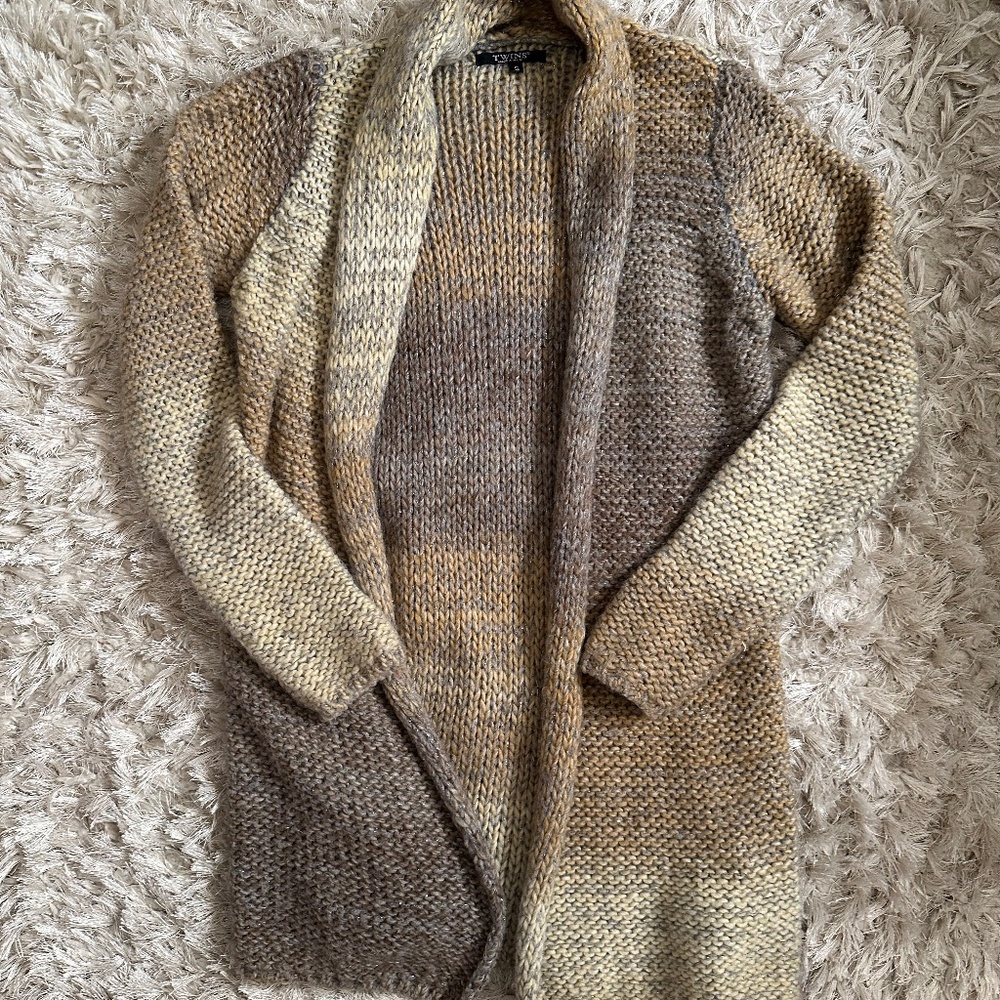 Twins Made in Italy Long Sleeve Open Cardigan Sweater - Small - Brown Shimmer